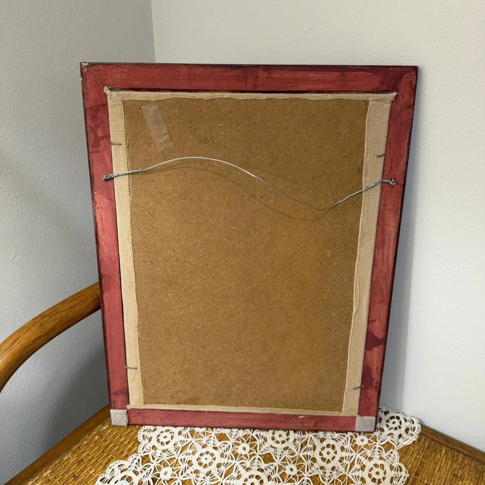Vintage 1995 Framed Cross Stitch Wedding Sampler Heart & Hand Ornate Frame